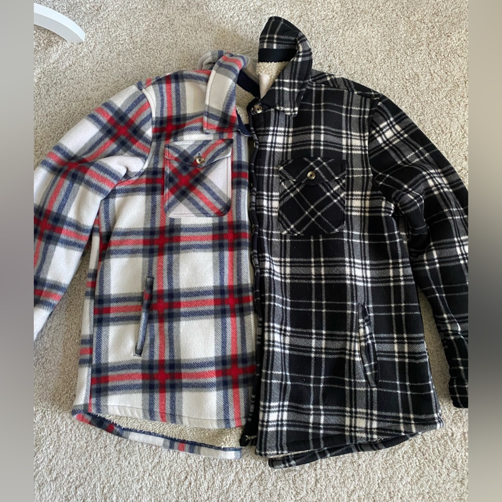 Bundle Set of 2 Plaid Fleece-Lined Shacket Jackets Size XL Extra Large